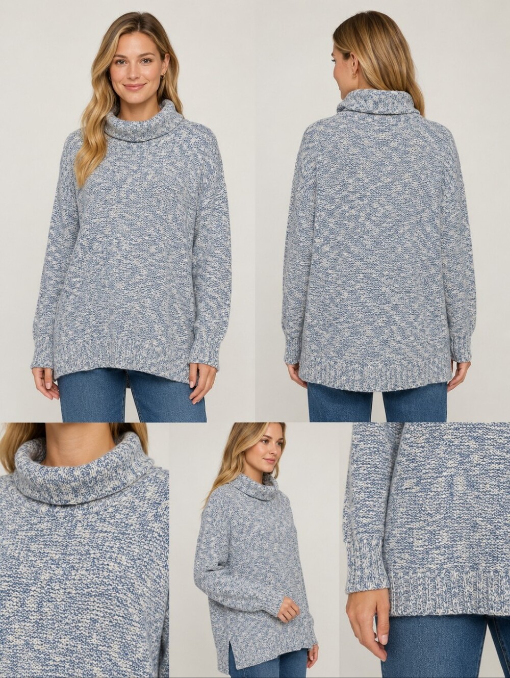 Chaps Marbled Light Blue Cowlneck Sweater
